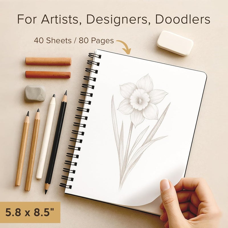 String & Space Artist’s Sketchbook Hardcover – 200GSM Very Thick Paper – Spiral Sketch Book for Drawing and Mixed Media – Sketch Pad, Art Book - 5.8 x 8.5, 40 Sheets / 80 Pages - Image 4